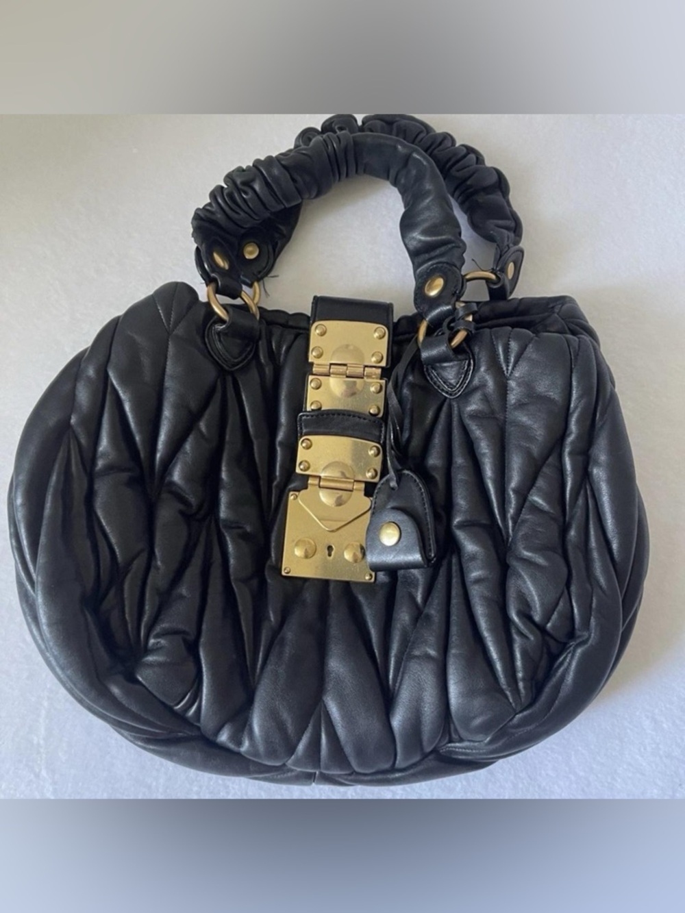 Unbranded Black Quilted Leather Satchel with Gold Hardware handbag Designer look